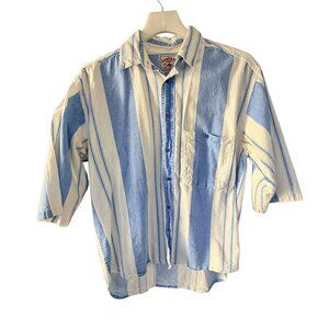 Santana Collection Vintage Striped Button Up Shirt Oversized Grunge Coastal L